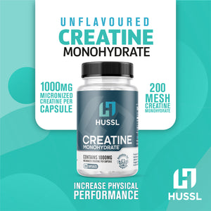 HUSSL Creatine Monohydrate 120 Vegan Capsules Unflavoured